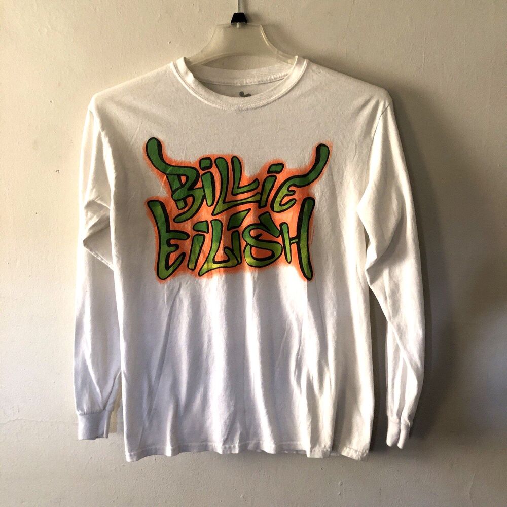 Billie Eilish White Orange Green Graffiti Long Sleeve T-Shirt M Unisex